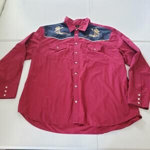 High Noon Western Shirt Mens 3XL Red Blue Pearl Snap Embroidered Yoke Cowboy